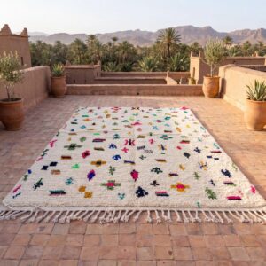 Handmade Amazigh Berber Tifinagh Geometric Natural Wool Area Rug