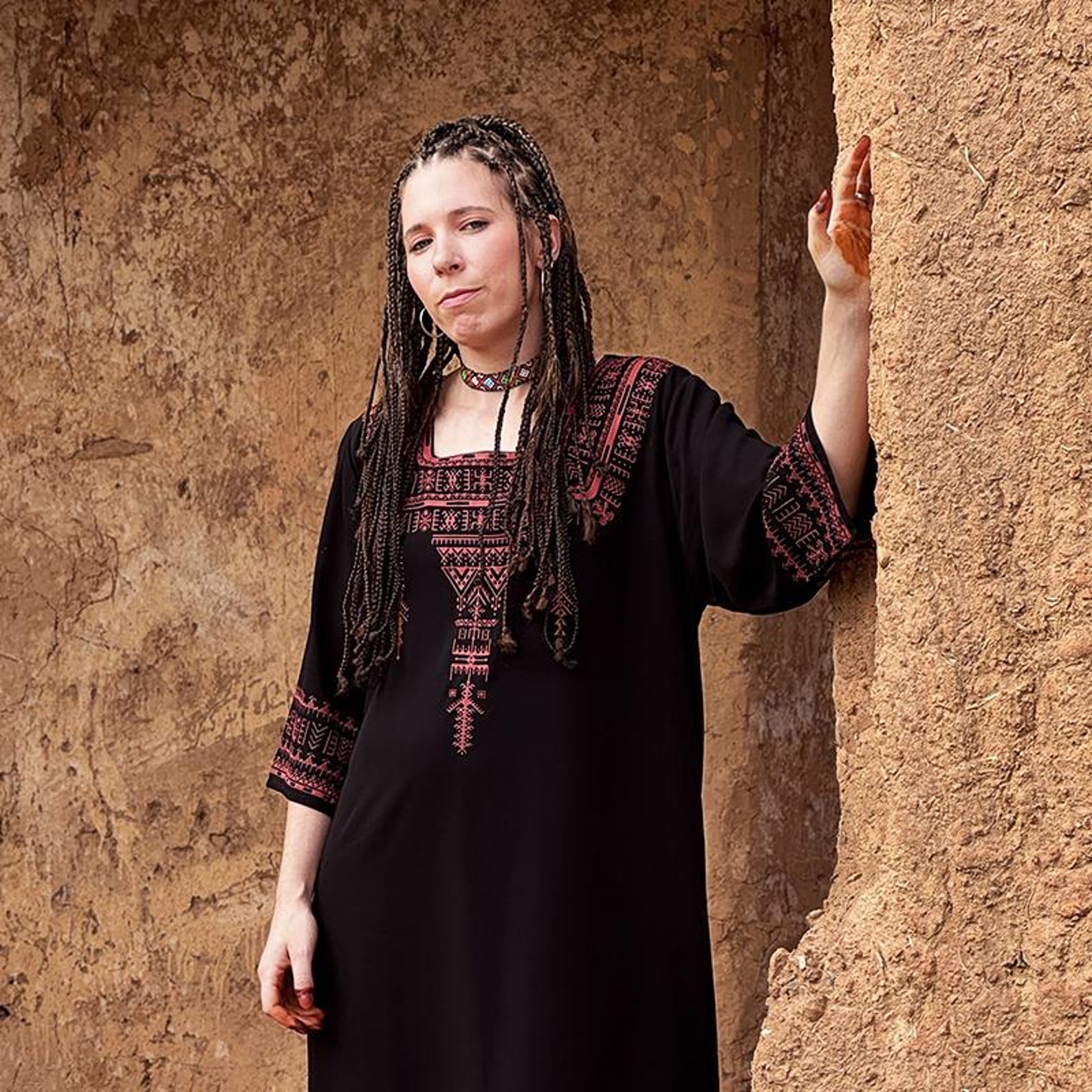 Berber Maxi Dress Handmade Screen Printed Symbol Kaftan