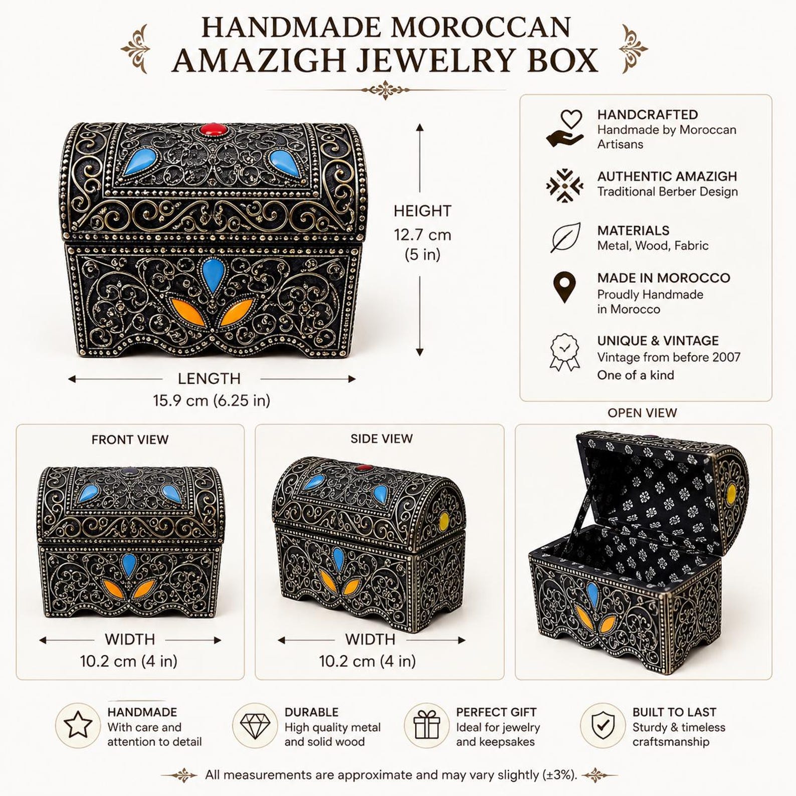 Berber Handmade Jewelry Box Storage Chest Decorative Treasure