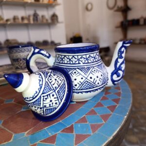 Amazigh Handmade Tea Set Blue White Ceramic Bowl