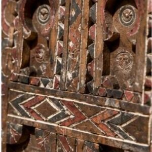 Antique Amazigh Berber Carved Wood Door Panel Wall Art