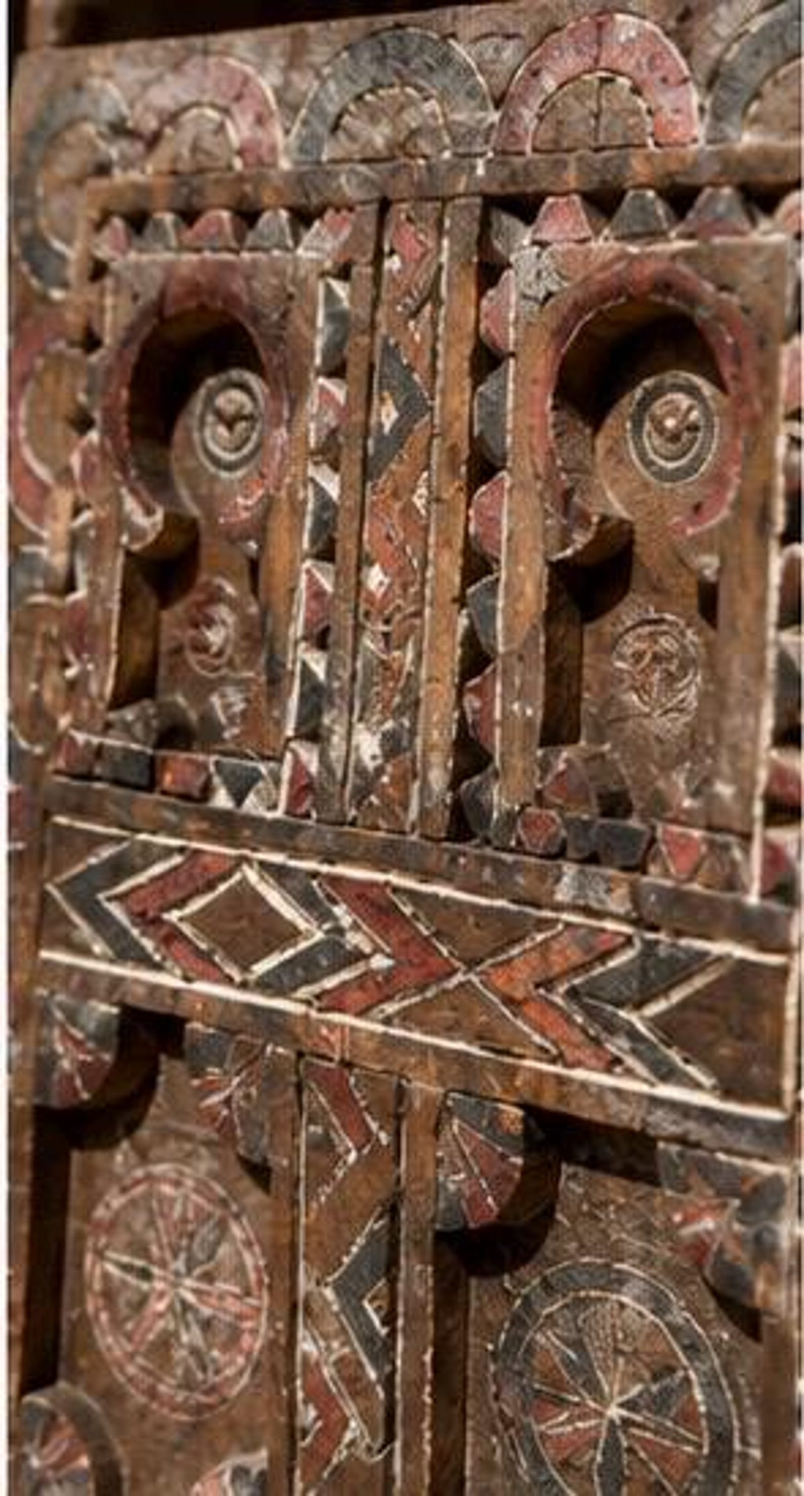 Antique Amazigh Berber Carved Wood Door Panel Wall Art