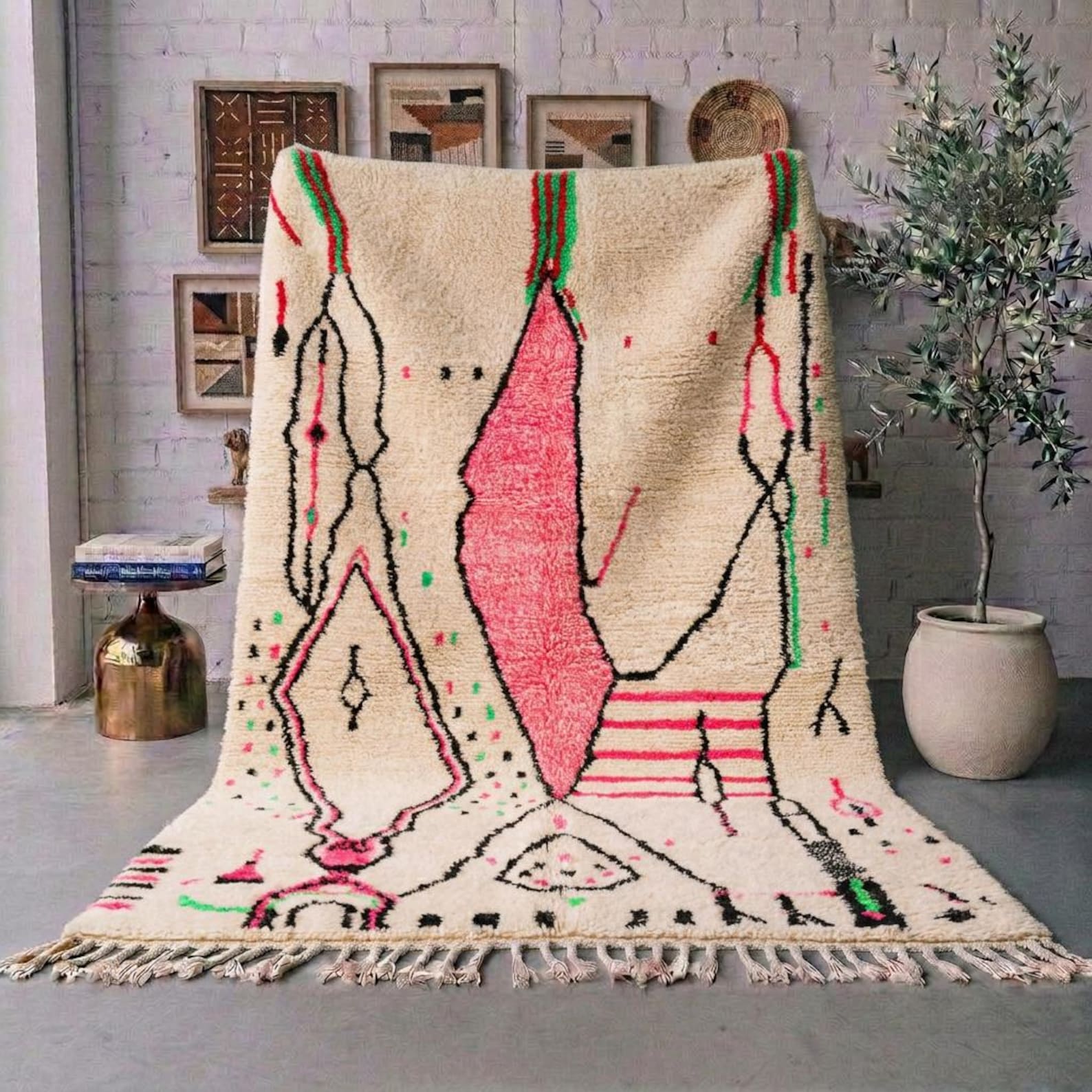 Berber Pink Abstract Handmade Wool Area Colorful Rug