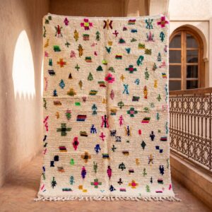 Handmade Amazigh Berber Tifinagh Geometric Natural Wool Area Rug