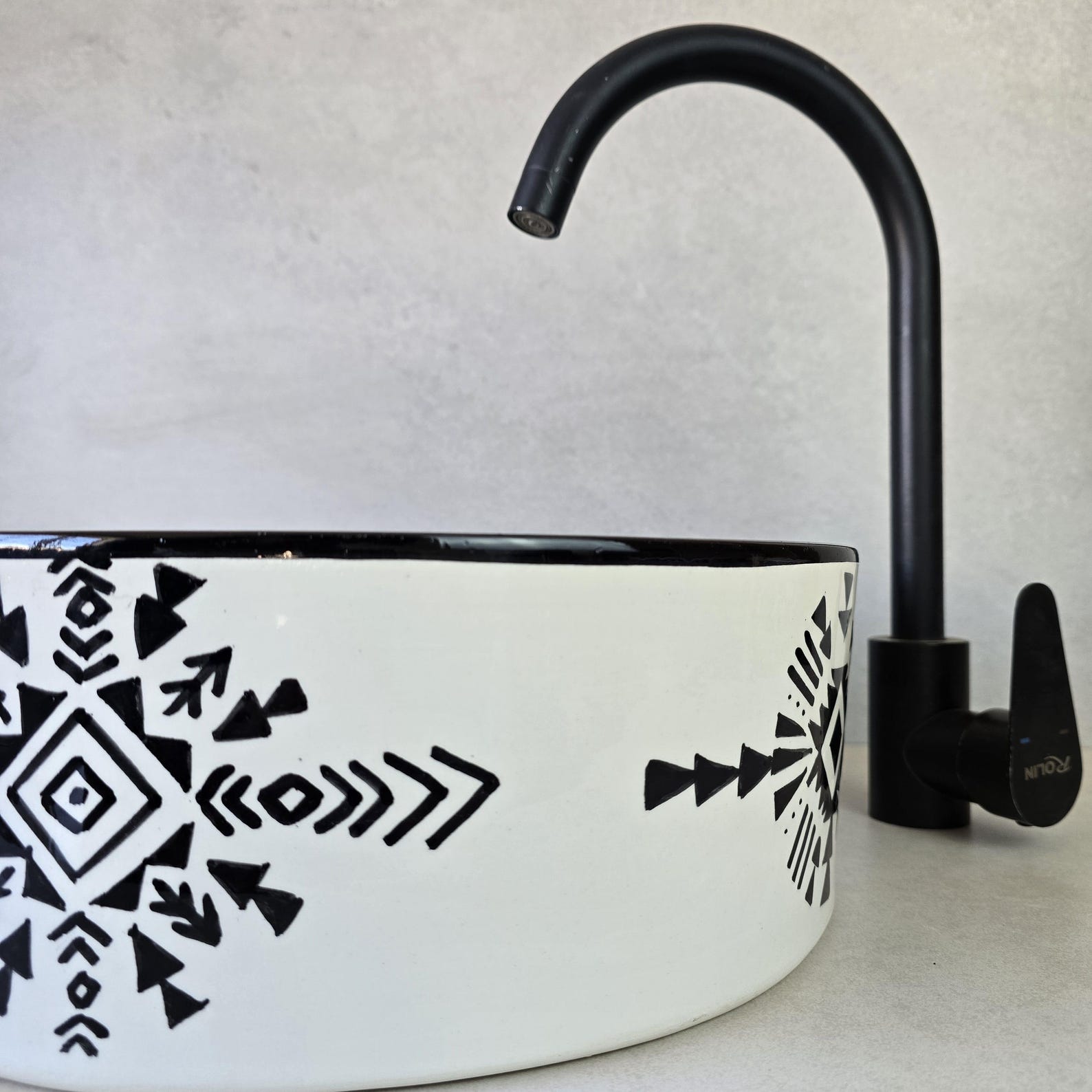 Berber Ceramic Sink with Symbols Artisan Ceramic Piece