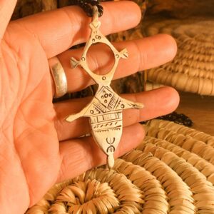 Amazigh Tuareg Symbolic Metal Pendant Necklace with Leather Cord