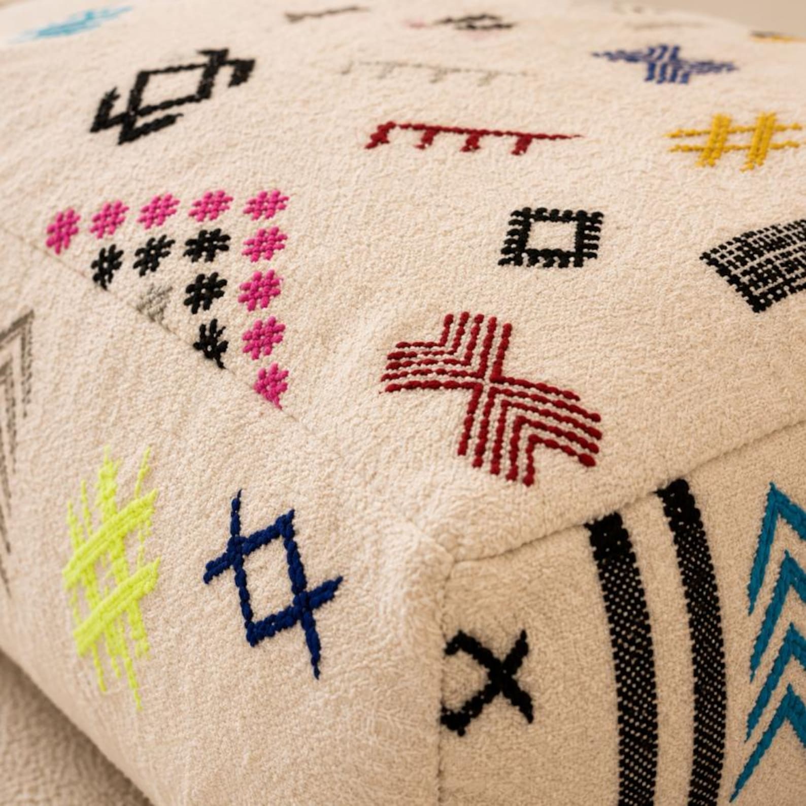 Berber Embroidered Boho Floor Cushion Colorful Tribal Pouf