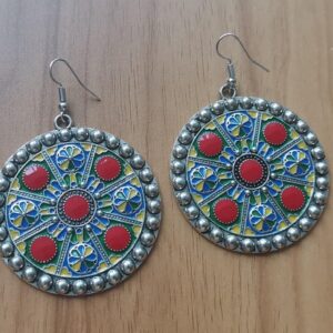 Amazigh Earrings ethniques rondes aux couleurs traditionnelles Kabyle pendantes