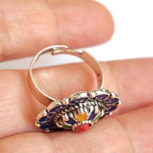 Amazigh Ring in métal argenté émaillé kabyle- - berbère