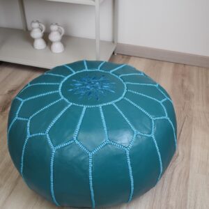 Berber Artisanal Leather Pouffe Handmade Delivered stuffed Pouf