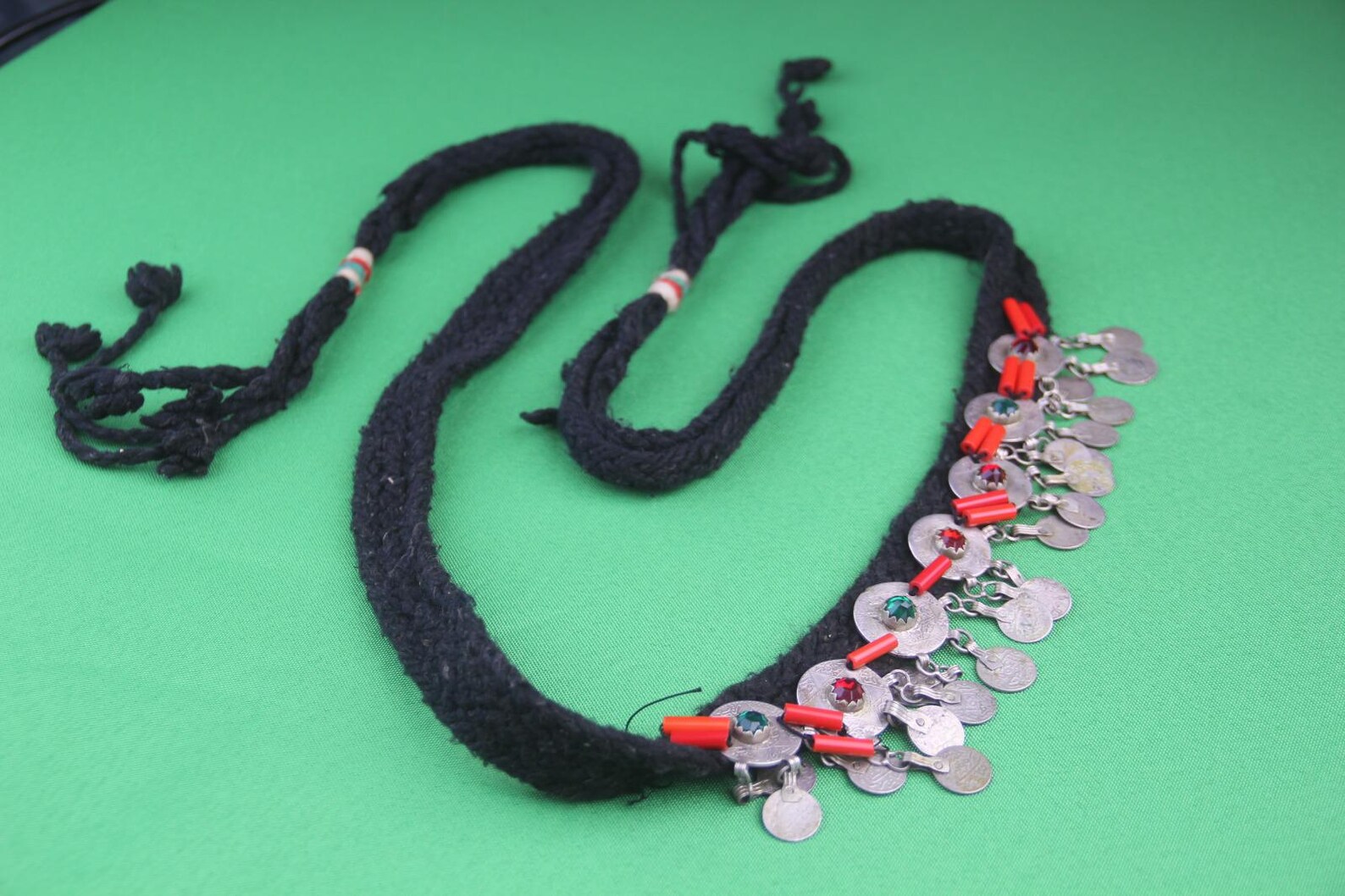 Berber Authentic ANTIQUE Silver Genuine Coral Coins Necklace