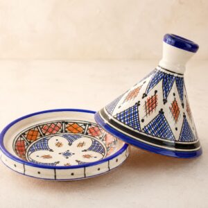 Amazigh Small hand-painted Safi ceramic serving tagine with blue
