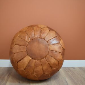 Berber Premium XL Scandinavian Leather Brown Cognac Pouf