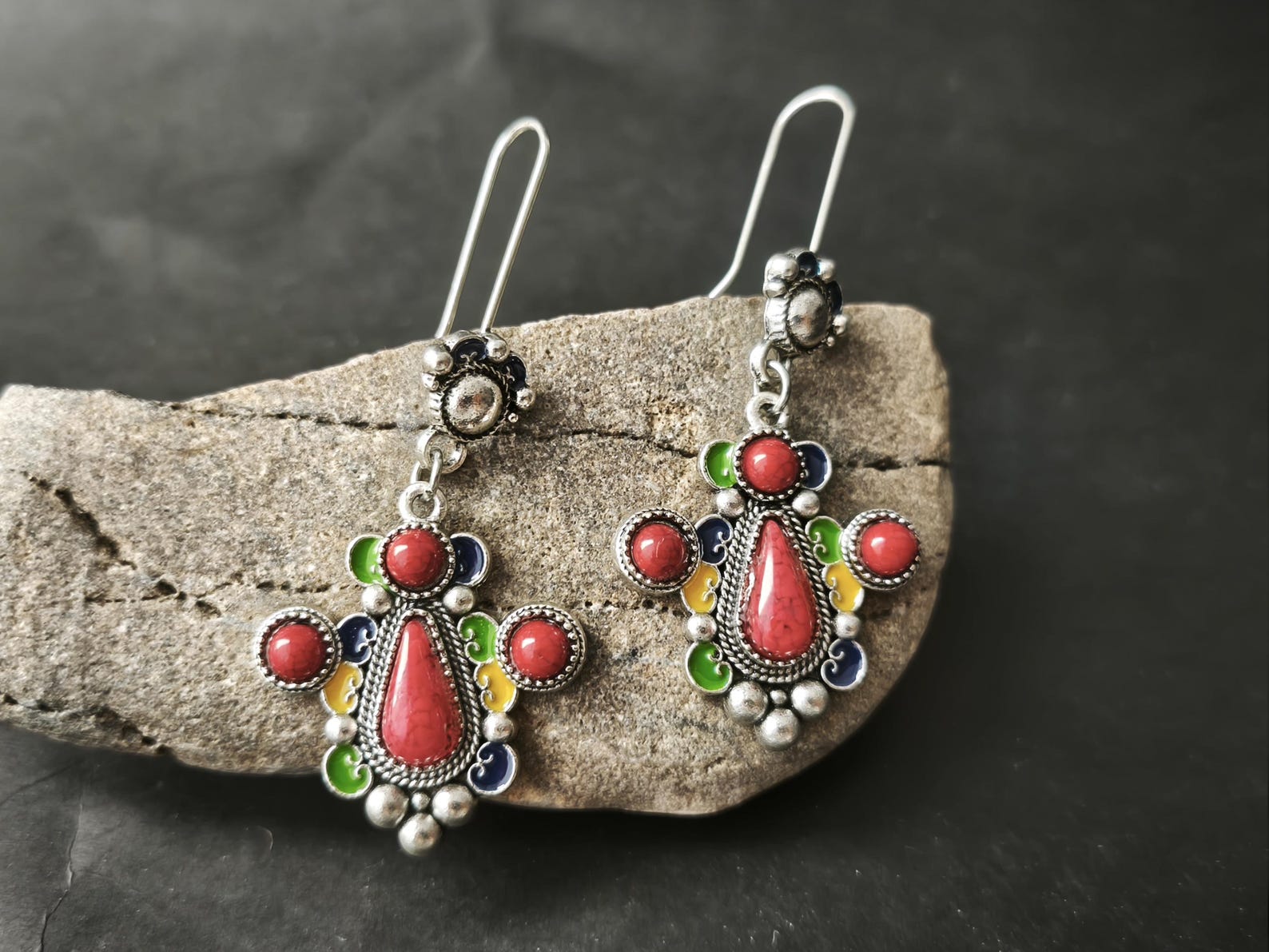 Traditional Kabyle Amazigh Berbères Handmade Colorful Dangle Earrings