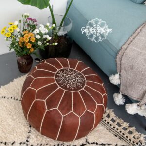 Berber Leather Pouffe Handmade Delivered stuffed Ottoman Pouf