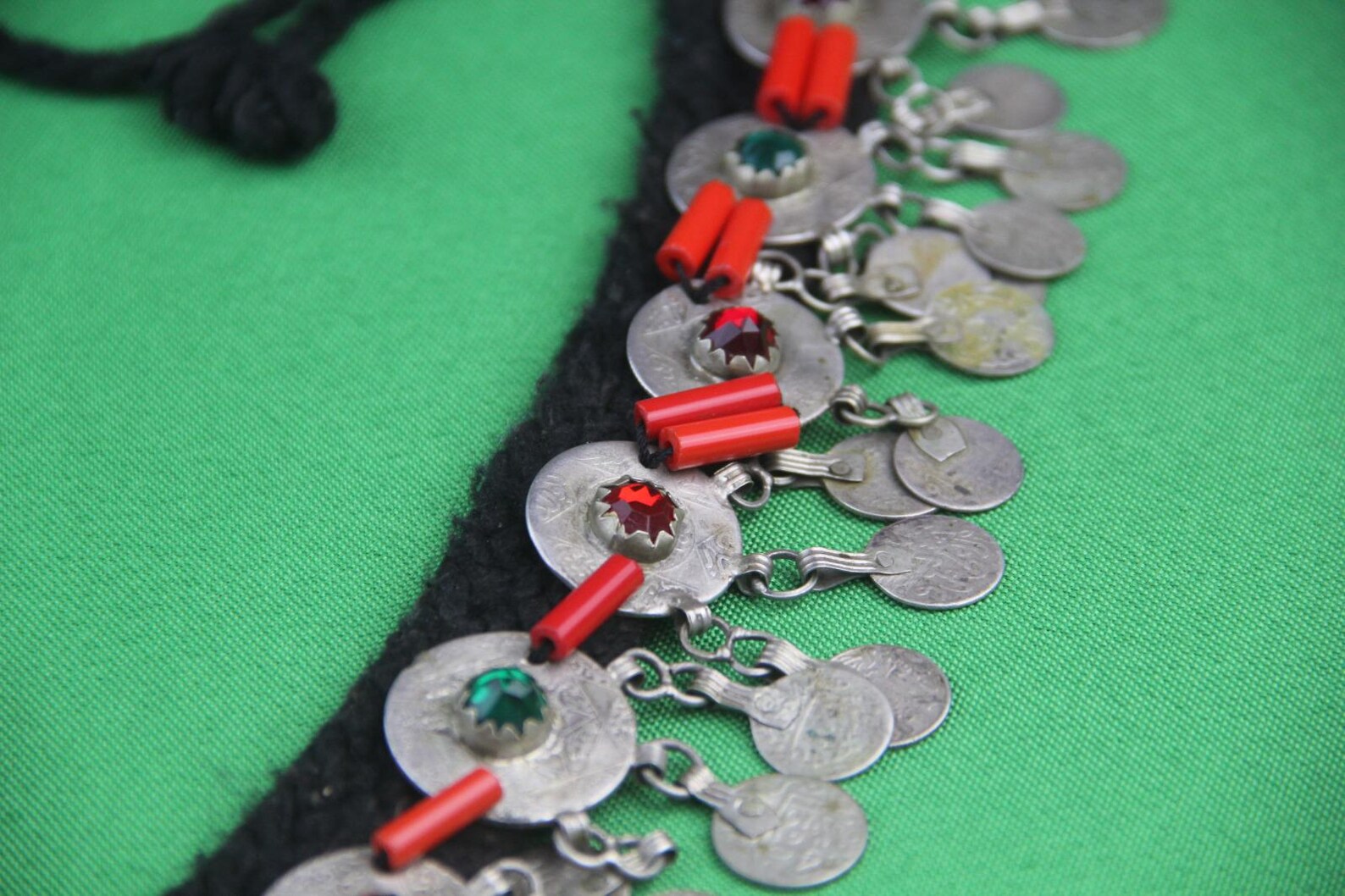Berber Authentic ANTIQUE Silver Genuine Coral Coins Necklace