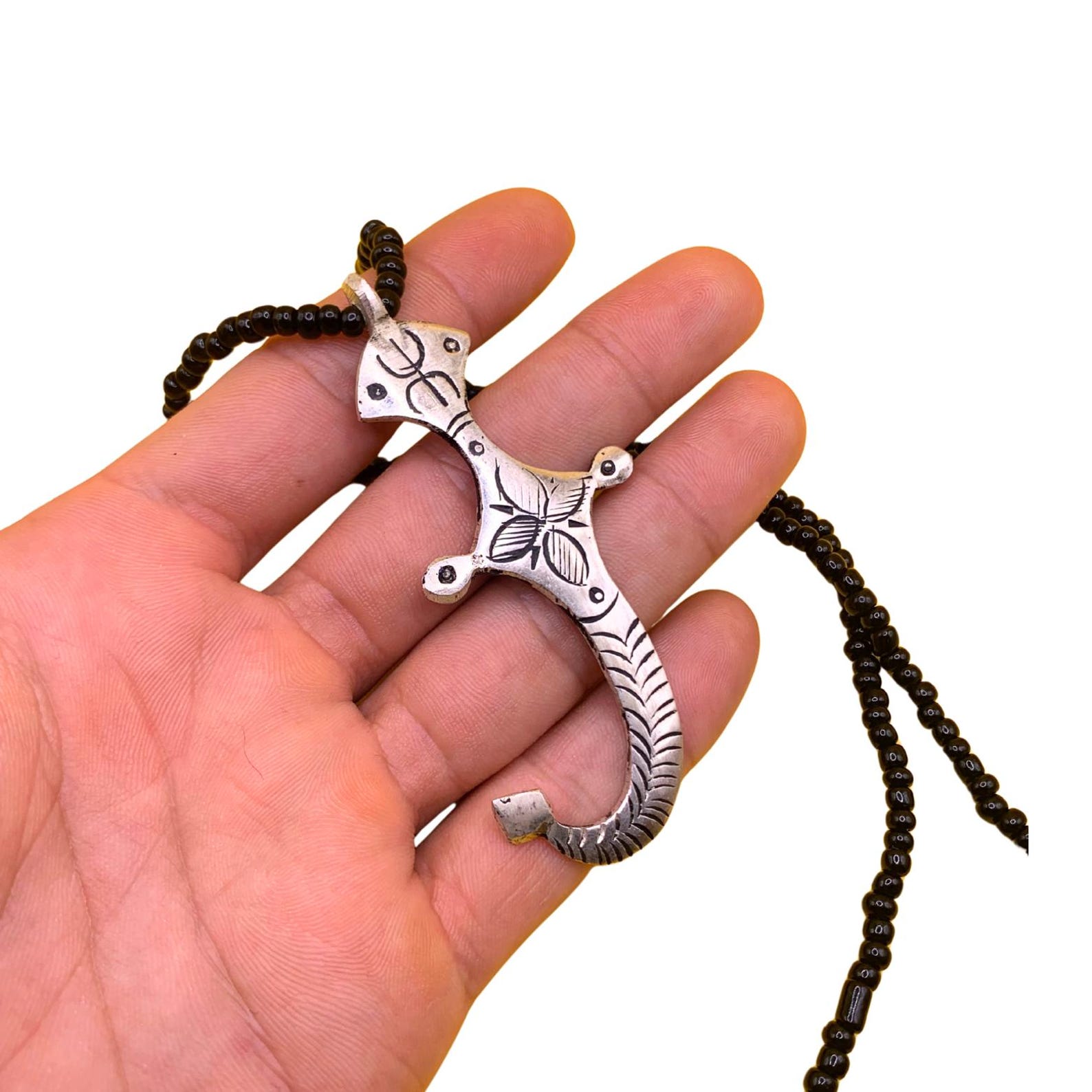 Handmade Berber Tuareg Dagger Jewelry Set with Necklace and Earrings