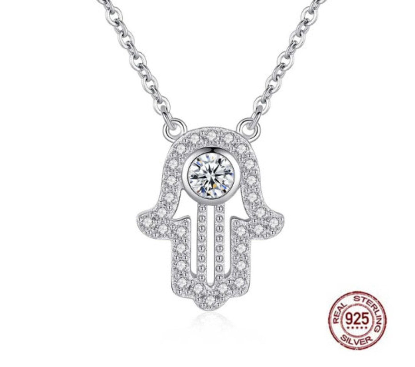 Handmade Amazigh Kabyle 925 Sterling Silver Zircon Pendant Necklace
