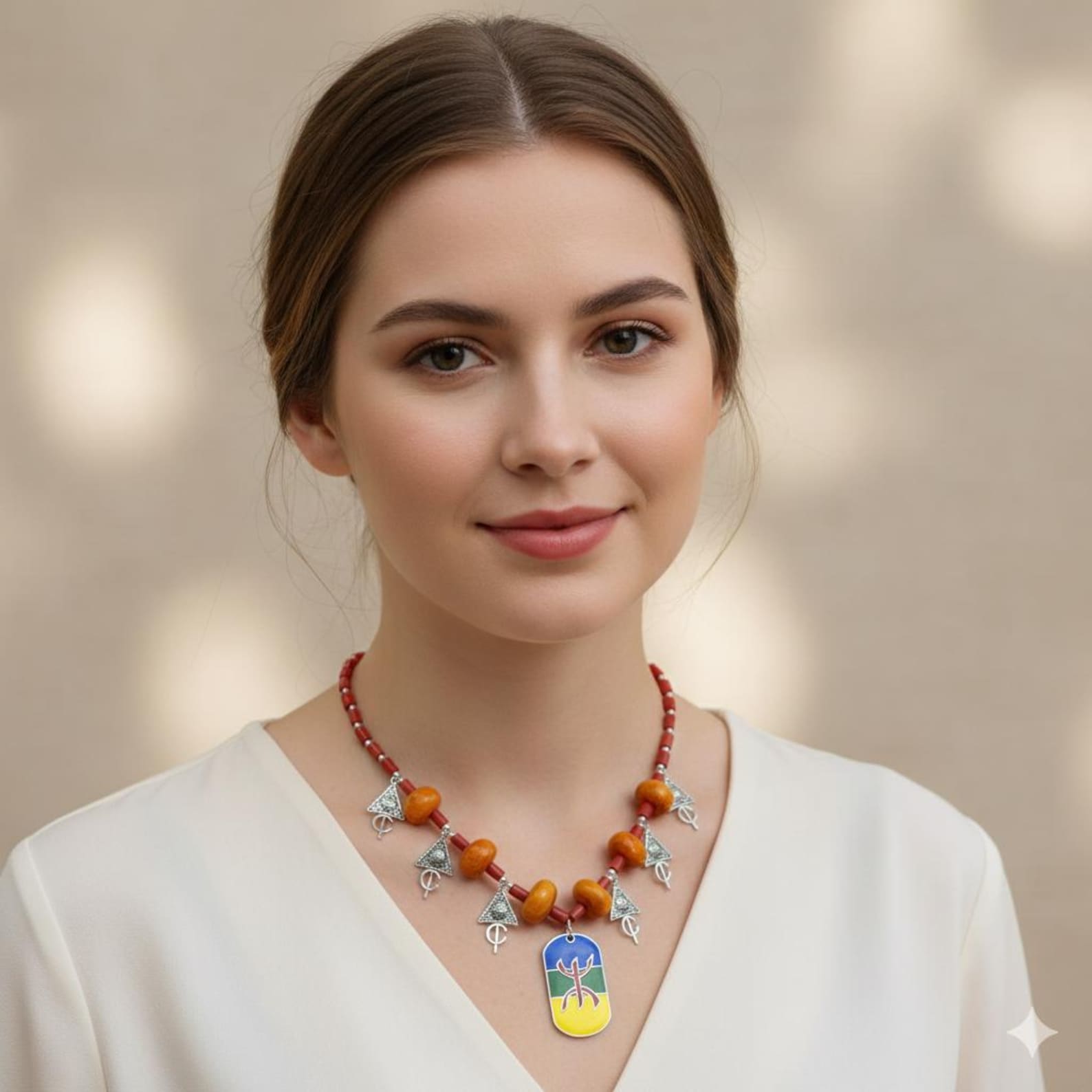 Handmade Amazigh Berber Tifinagh Yaz Symbol Lightweight Ethnic Necklace