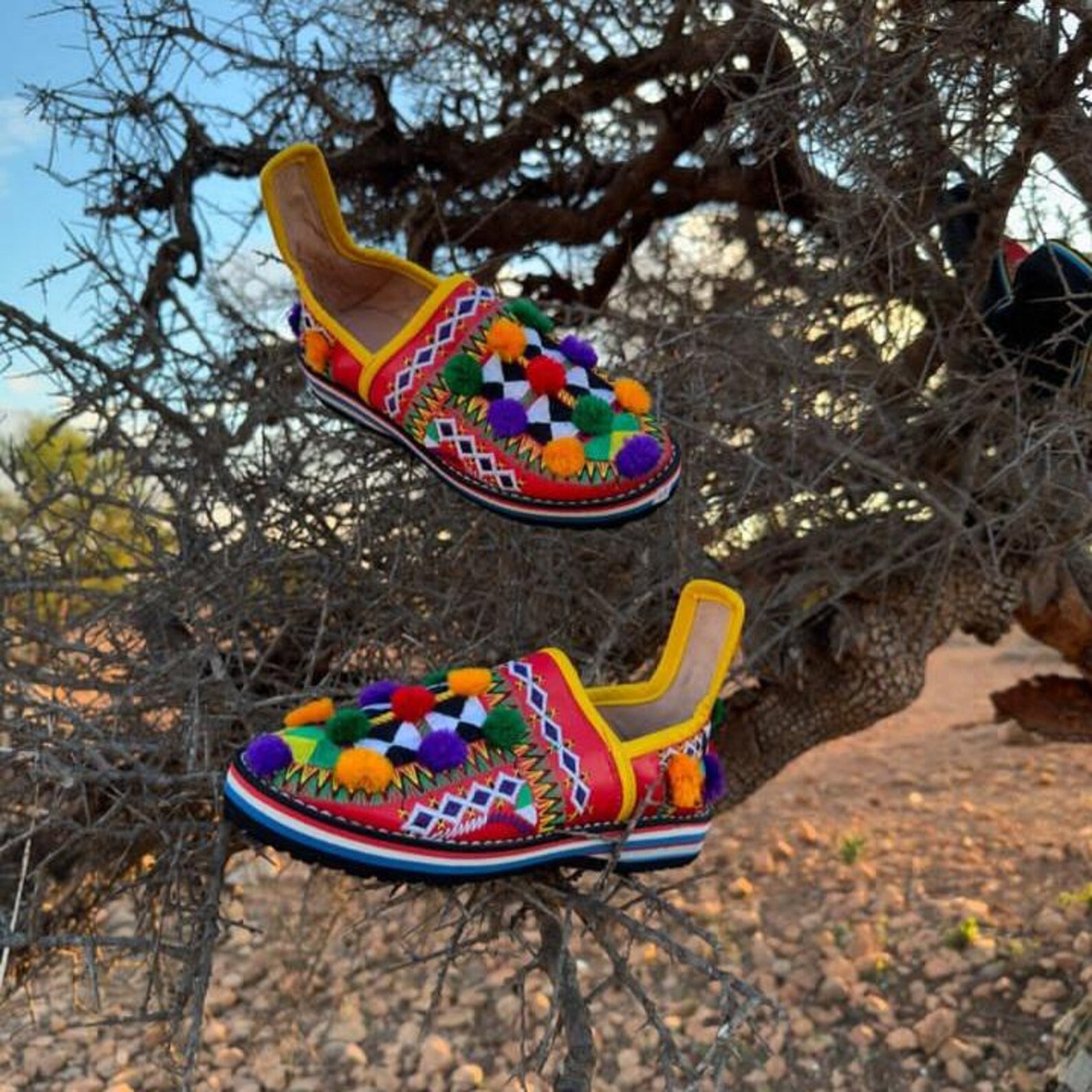 Amazigh Traditional s Colorful Handmade Embroidered Slippers Shoes
