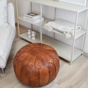 Amazigh Leather XL Honey Brown Delivered Stuffed Pouf