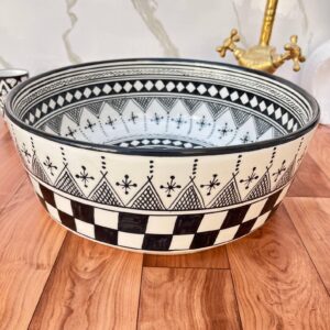 Amazigh Hand Painted Checkerboard Bathroom Sink Basin Ceramic Ring