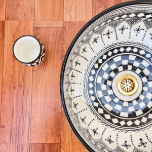 Amazigh Hand Painted Checkerboard Bathroom Sink Basin Ceramic Ring