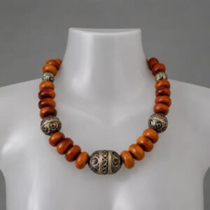Berber Antique Handmade Silver Filigree Bead Statement Necklace