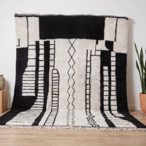 Custom Amazigh Berber Wool Neutral Living Room Geometric Handmade Rug