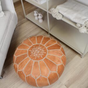 Amazigh Handmade Leather Stuffed Ottoman Footstool Sand Pouf
