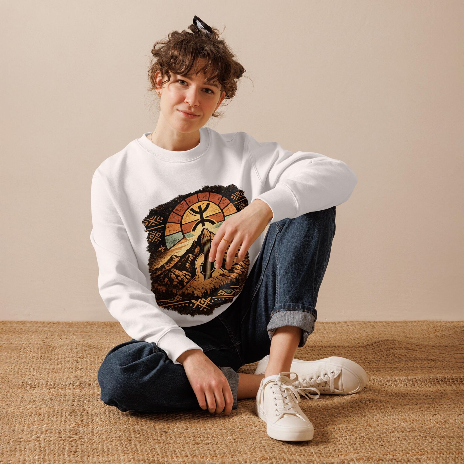 Amazigh Berber Yaz Symbol Unisex Sweatshirt Mountain Landscape Ring