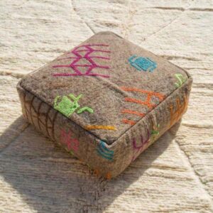 Berber Square Floor Cushion Handmade Wool Colorful Pouf