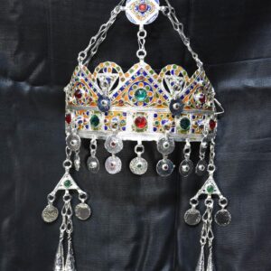Handmade Amazigh Berber Taounza Silver Enamel Tribal Crown Headband