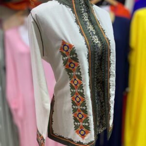 Amazigh Handmade Linen Kimono Embroidered Trim Jacket for Everyday Personal Clothing Styling