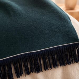 Amazigh Deep Teal Cotton Bedspread Handmade White Blanket