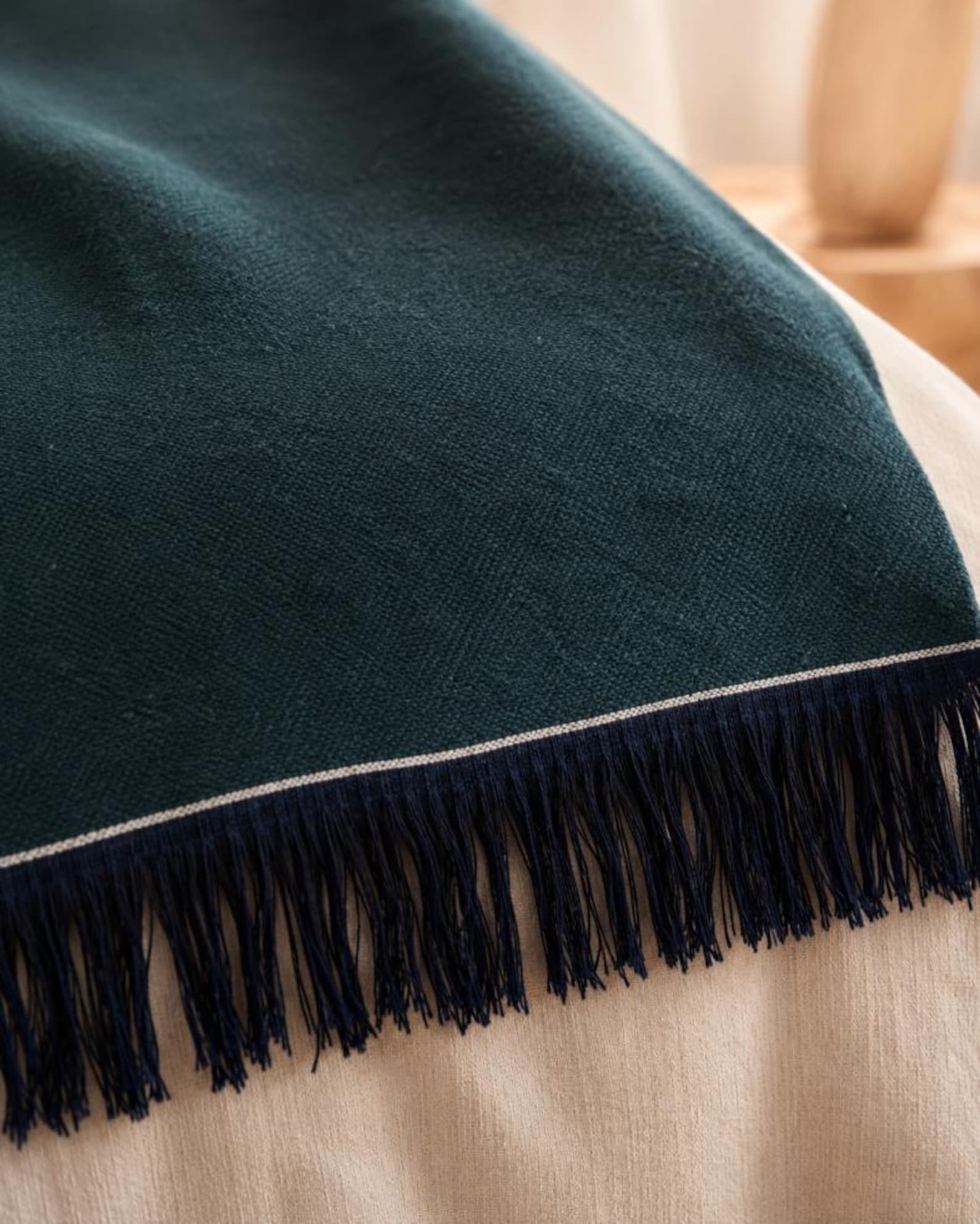 Amazigh Deep Teal Cotton Bedspread Handmade White Blanket