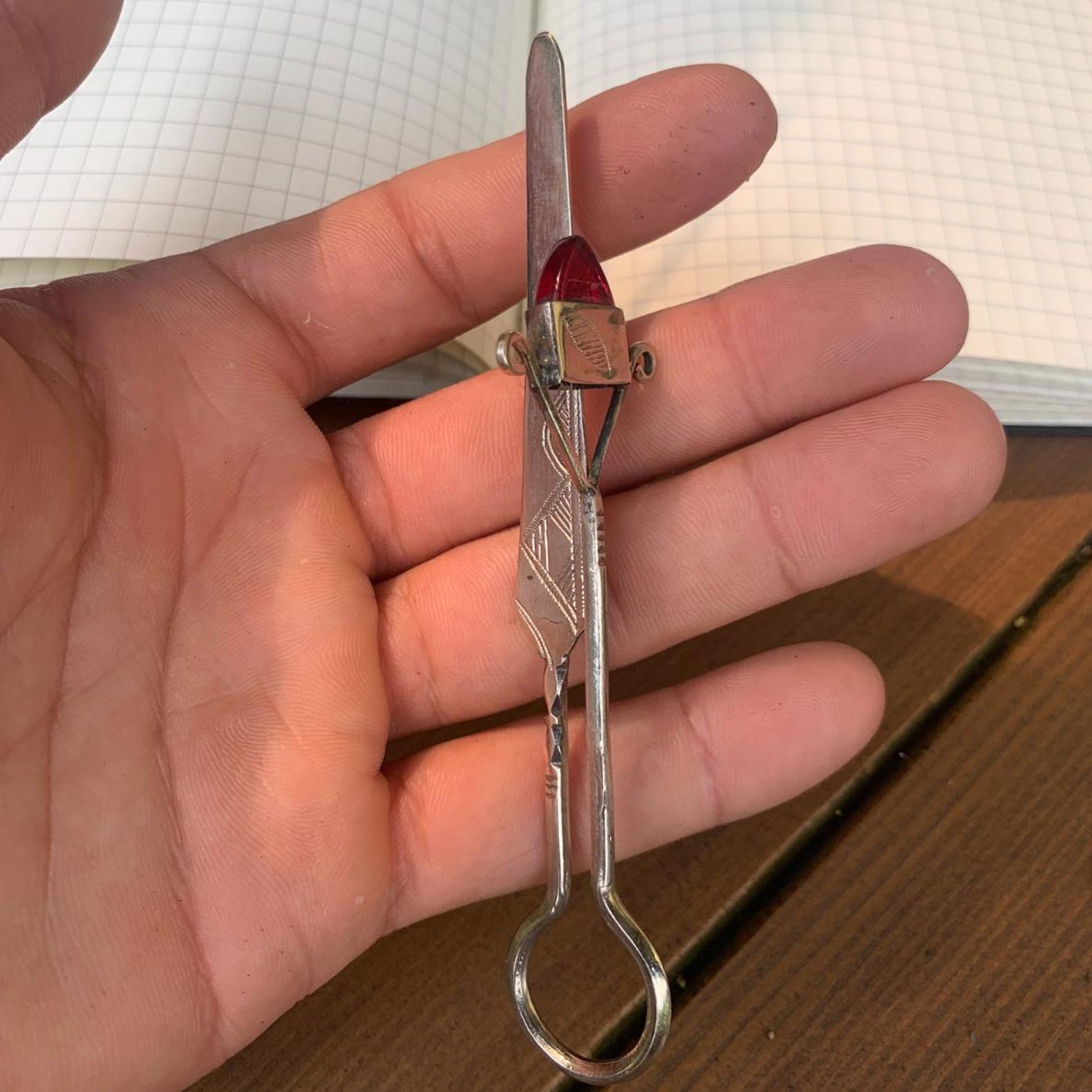 Berber Handmade Tuareg Engraved Metal Red Stone Bookmark