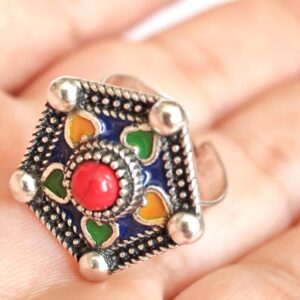 Amazigh Ring in métal argenté émaillé kabyle- - berbère