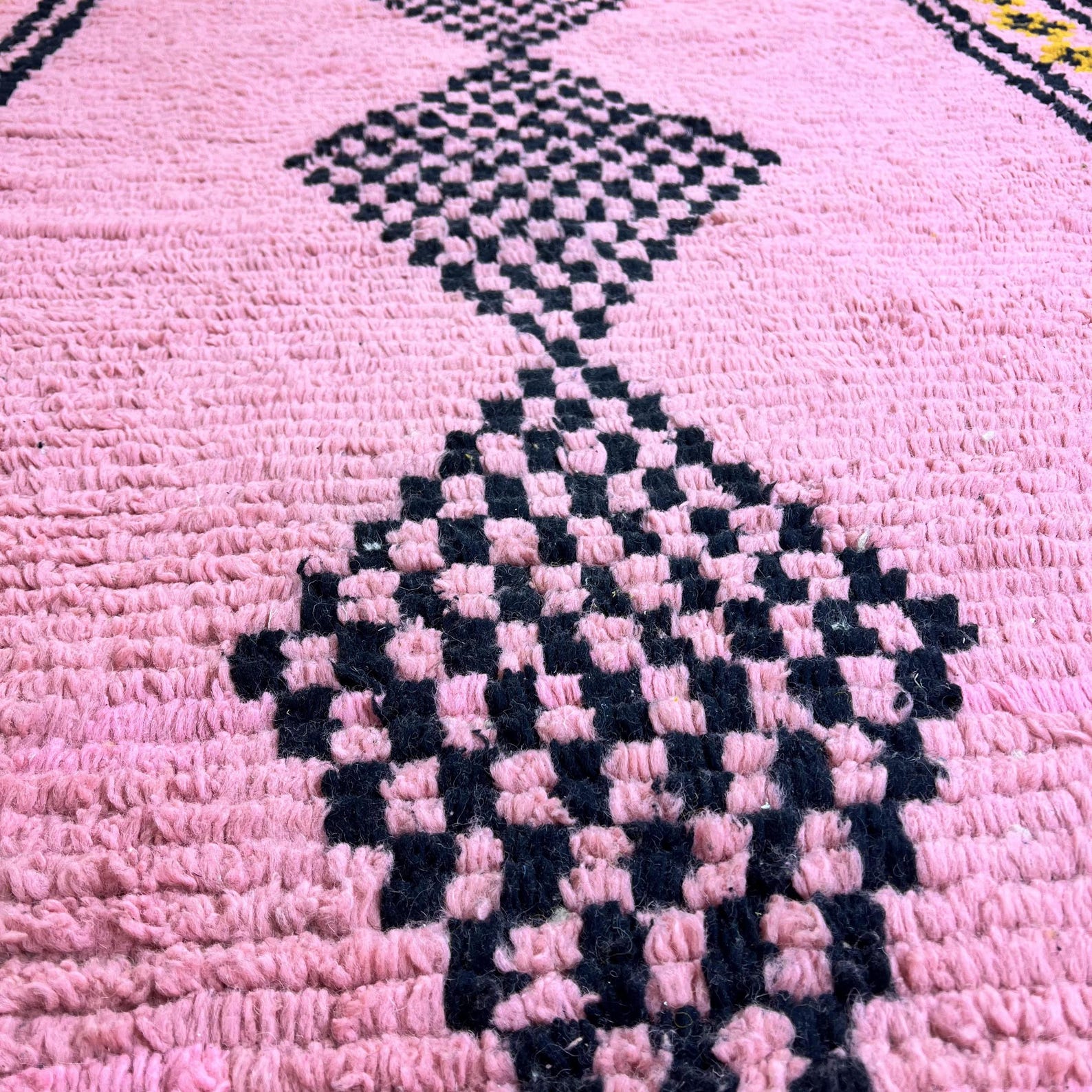 Amazigh Pink Cream Black Geometric Diamond Wool Rug