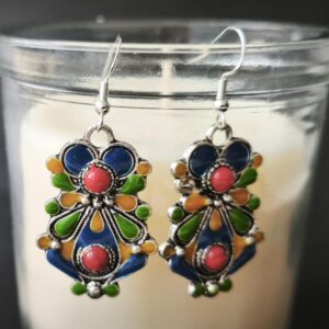 Handmade Amazigh Kabyle Traditional Coral Enamel Stainless Steel Drop Earrings
