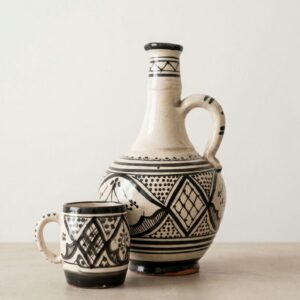 Amazigh Handcrafted Pottery Black White Design Ceramic Piece