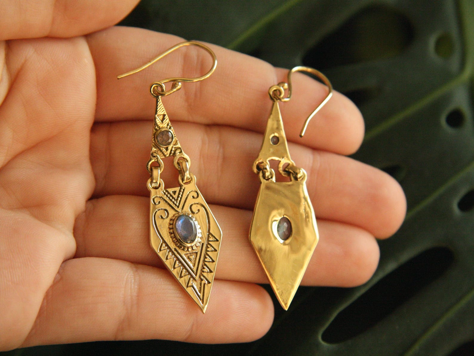 Berber Tuareg Labradorite or Garnet Gemstone Boho Earrings
