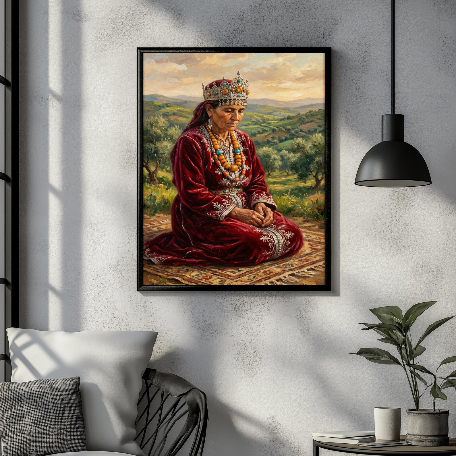 Amazigh Woman Vintage Oil Portrait Jewelry Set with Necklace