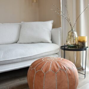 Amazigh Artisanal Leather Pouffe Handmade Delivered stuffed Pouf