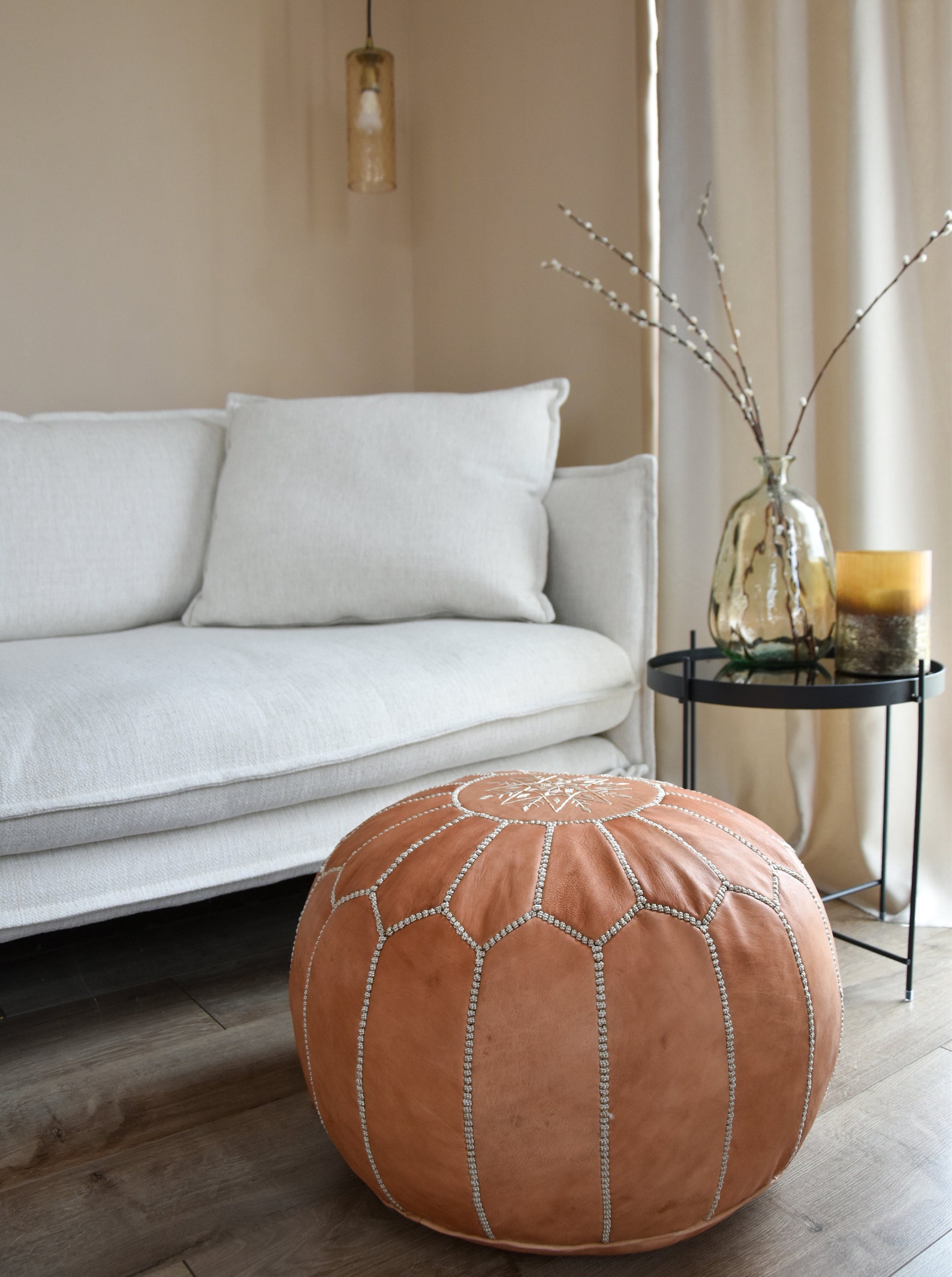 Amazigh Artisanal Leather Pouffe Handmade Delivered stuffed Pouf