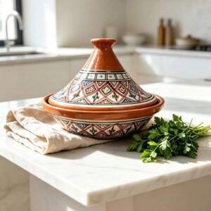 Berber Hand-Painted Rose Ceramic Flame-Proof Clay Cooking Tagine