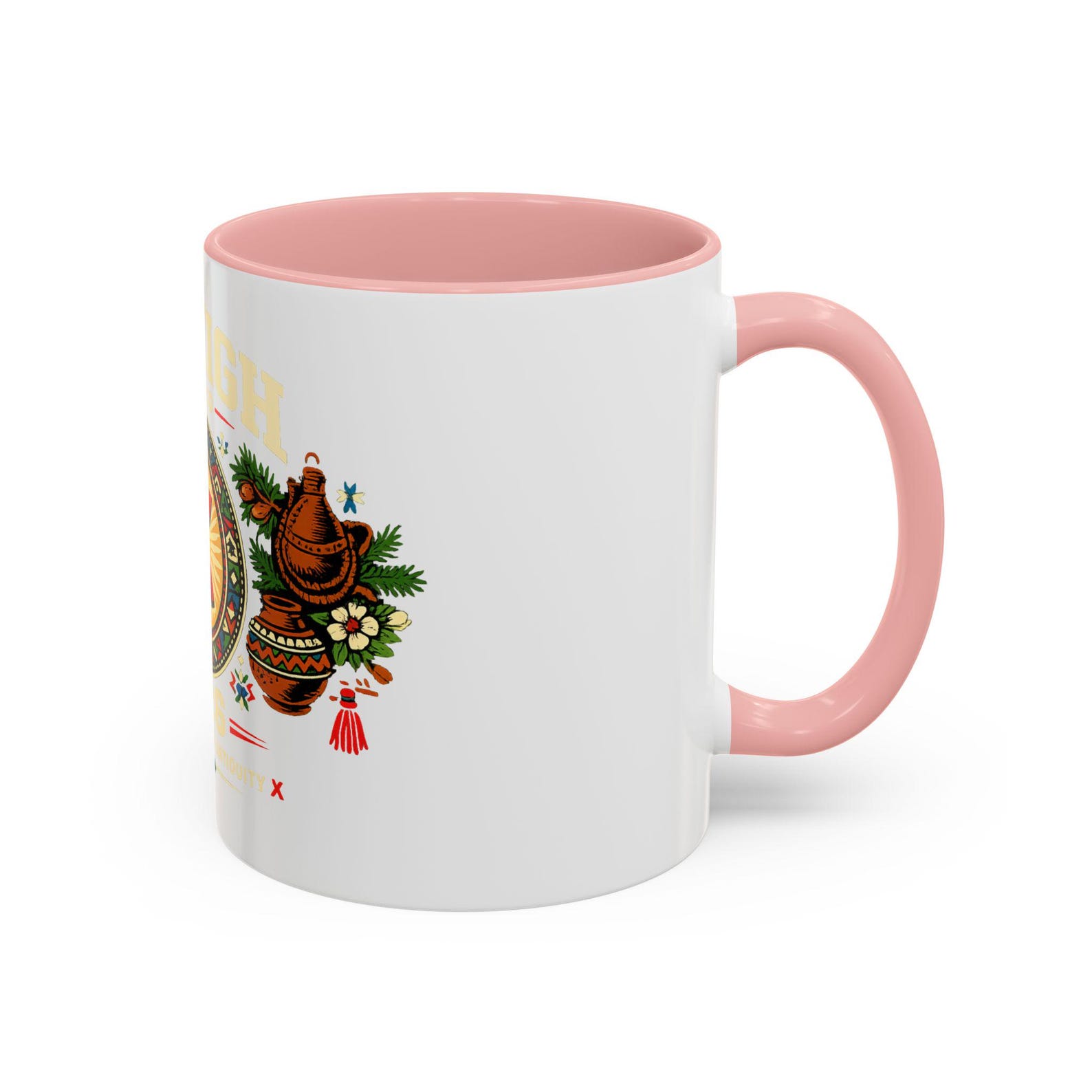 Berber Symbol Coffee Ceramic Accent Handle White Mug