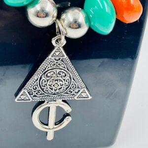 Amazigh Orange Green Resin Beads Silver Triangle Necklace