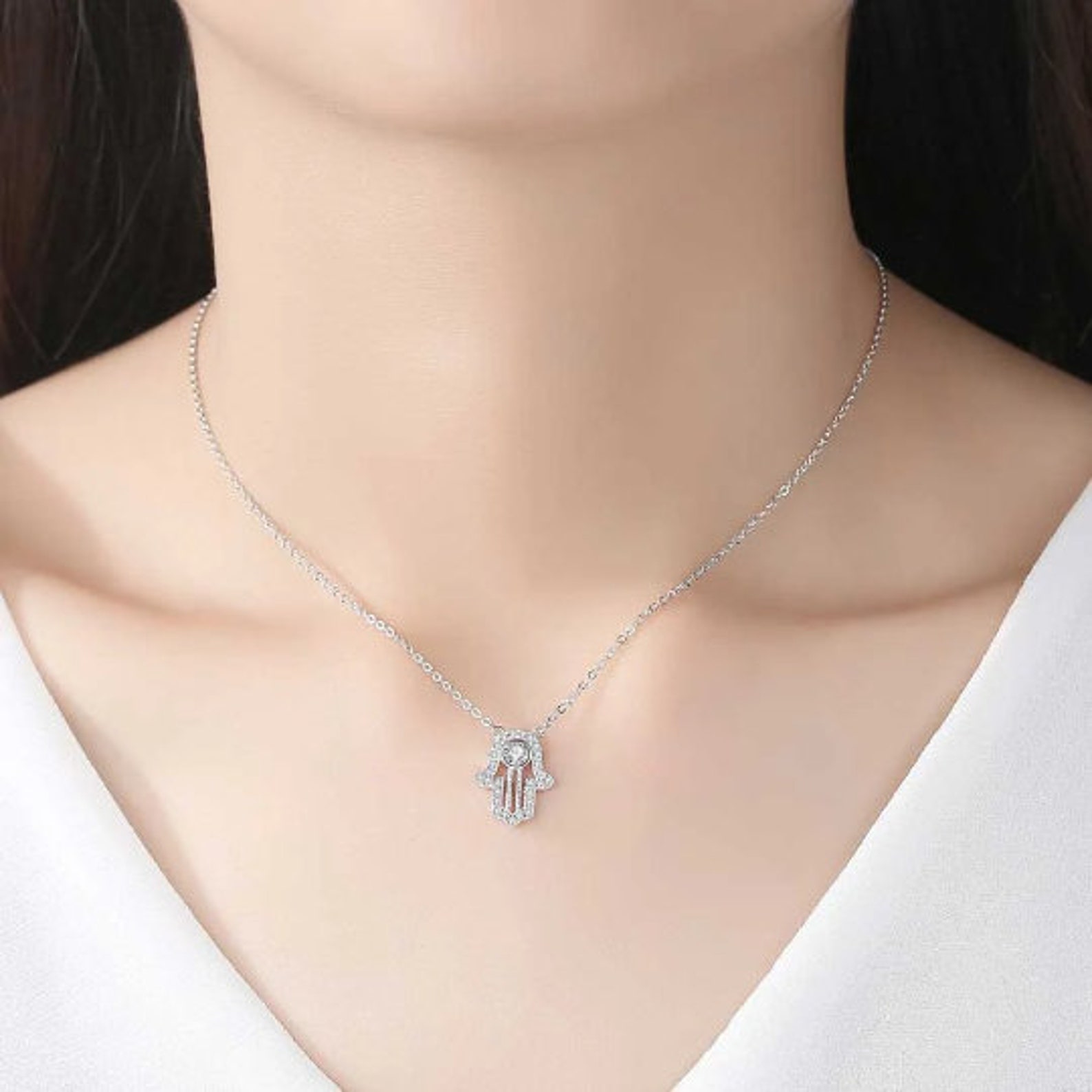 Handmade Amazigh Kabyle 925 Sterling Silver Zircon Pendant Necklace