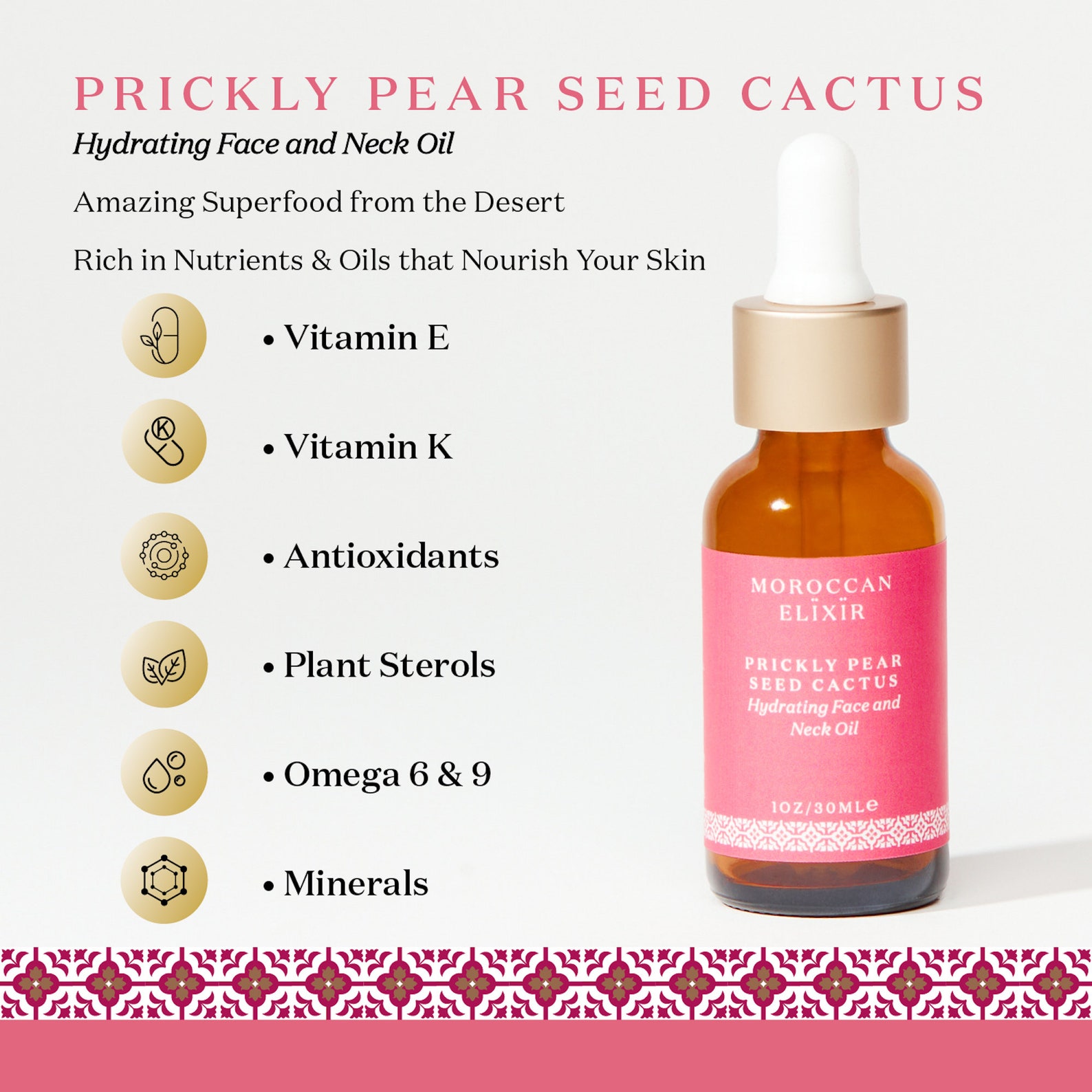Berber Prickly Pear Cactus Face Neck Oil for Everyday Heritage Style Use